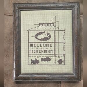 Vintage Needlepoint Welcome Art